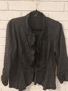 Maurices Dark Gray Ruffle-Front Double-Breasted Jacket XL BUT RUNS SMALL